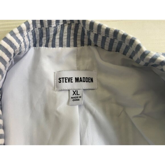 Steve Madden Blazer Womens XL Blue White Striped Seersucker Large Pocket Jacket - Picture 2 of 12